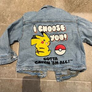 H&M Kids Light Blue Denim Jacket with Pikachu Design